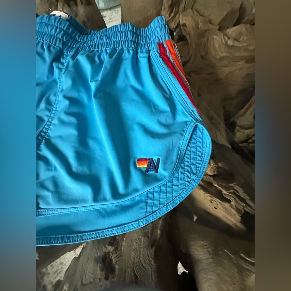 Aviator Nation 5 Stripe Flex Board Shorts — Neon Blue Rainbow, NWT Size S - Picture 9 of 13
